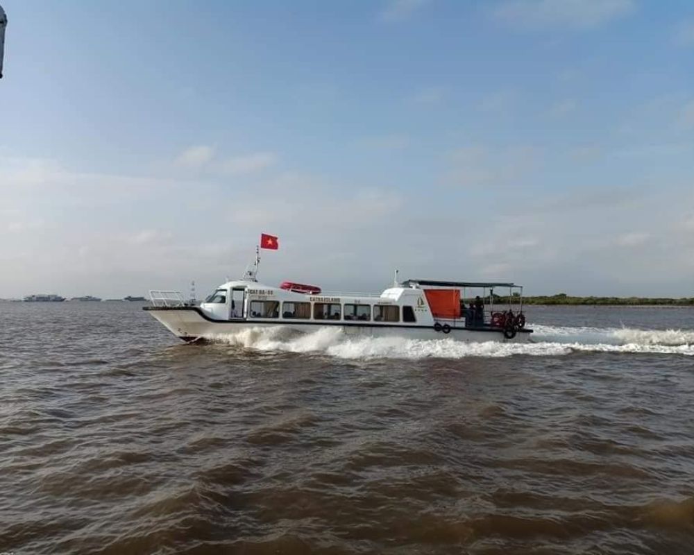 Di chuyển bằng tàu cao tốc đi tới đảo Cát Bà