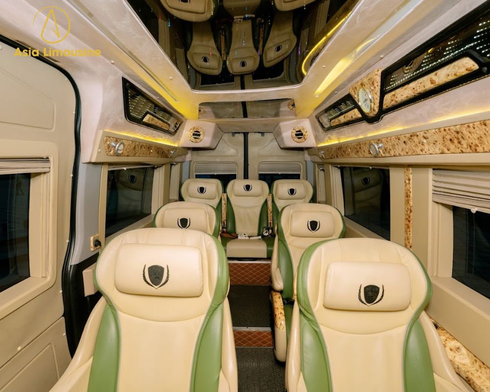 Ghế ngồi xe limousine 9 chỗ bọc bằng da