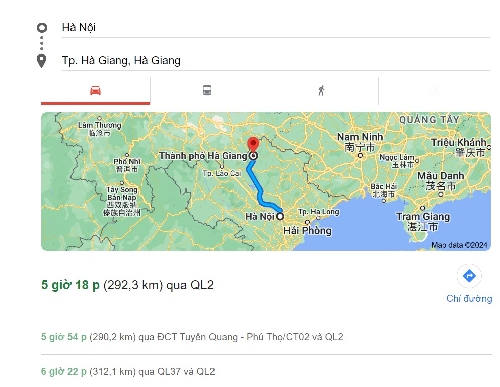Khoảng cách từ Hà Nội đến Hà Giang là 300km