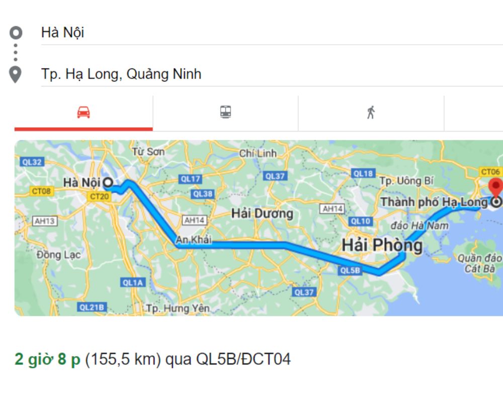 Khoảng cách từ Hà Nội đến Hạ Long là 156km