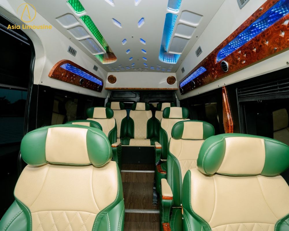 Ghế ngồi bọc bằng da của xe limousine 12 chỗ solati